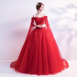 Party Dresses Beauty-Emily Red Floral Ball Gowns Long Evening Dress Gorgeous Women Beads Appliques Prom Wedding Elegant 2023