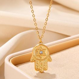 Chains Hamsa Hand Pendant Necklace For Women Stainless Steel Gold Colour Collar Vintage Turkish Fatima Choker Luck Gothic Jewellery