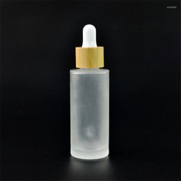 Storage Bottles 50pcs 30ml Frosted Clear Glass Dropper Bottle With Bamboo Lid Cosmetic Packaging Essential Oil Serum1oz