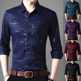 Men s T Shirts Dress Shirts Male High Quality Long Sleeve Slim Business Casual Shirt Turn Down Collar Stripes Single breasted 230715