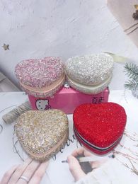 Jewellery Pouches Red Pink Silver Rhinestone Heart Box Mini Portable Women Necklace Bracelet Organiser Case Wedding Bride Jewel Gifts