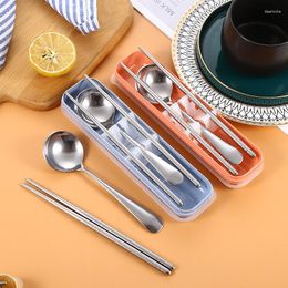 Dinnerware Sets Stainless Steel Spoon Chopsticks Set With Storage Box Portable Travel Tableware Camping Cutlery Student