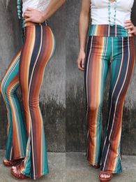 Women s Two Piece Pants Summer Women Long Trousers Elegant Green Vertical Striped High Waist Wide Leg Bell Bottoms Flare 230715