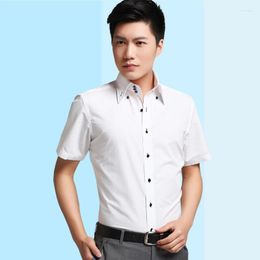 Men's Casual Shirts Button-down Collared Shirt Summer Short Sleeve Male Business Dress Pocket-less Slim Fit Korean Fashion White