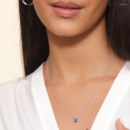 Chains S925 Sterling Silver Jewellery Floating Solitaire London Blue Topaz Pendant Necklace