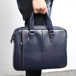 Briefcases Black Blue Coffee Genuine Leather Office Men's Briefcase Portfolio Business Shoulder Messenger Bags