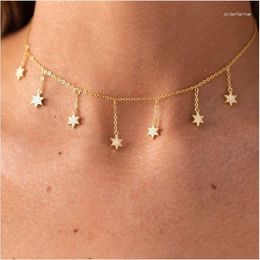 Chains 925 Sterling Silver Micro Pave Cubic Zirconia Cz Station Chain Dangle Star Drop Choker Necklaces For Women Wedding Jewelry