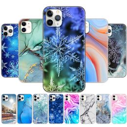 For Iphone 11 Case Silicon Soft TPU Back Phone Cover For Pro Max ElEvEn Etui Bumper Marble Snow Flake Winter Christmas