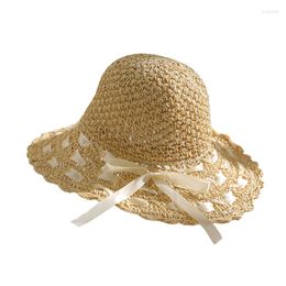 Wide Brim Hats Women Crochet Fresh Straw Hat Sun Shading Tourism Ribbon Foldable Handmade Bow Tie