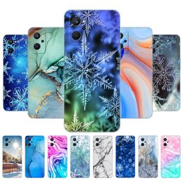 For Realme 9i Case 6.6inch Soft Silicon Back Phone Cover OPPO RMX3491 Global Marble Snow Flake Winter Christmas