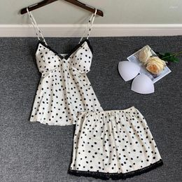 Women's Sleepwear Print Polka Dot Pyjama Set Female Nightwear Sexy Suspender Cami&Shorts Summer Satin Home Clothes Thin V-Neck