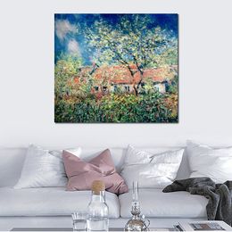 Handmade Artwork Canvas Paintings by Claude Monet Springtime at Giverny Modern Art Kitchen Room Decor