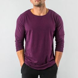 Men's T Shirts 2023 Autumn Sports Fitness Long Sleeve T-shirt Casual Solid Color Shirt Round Neck Breathable Basic Tops Tee