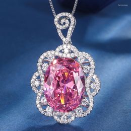 Pendant Necklaces EYIKA Luxury Elegant Women Wedding Imitation Ruby Zircon Flower Fine Jewellery Egg Shape Red Blue Pink Crystal Necklace