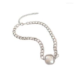 Choker Simple Punk Style Stylish Square Pearl Shaped Pendant Long Chain Silver Plated Neck Hanging Jewellery Women Necklace