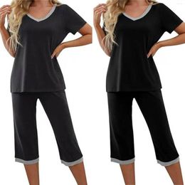 Women's Sleepwear Two Piece Suit Striped Pyjamas Set Short Sleeve Tops And Solid Colour Spliced Womens Christmas Pyjama