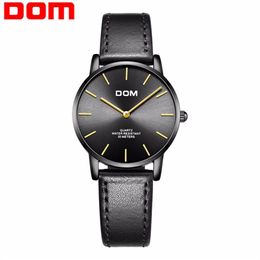 DOM Fashion Women Watch Top Luxury Brand Black Watches Ladies Leather Waterproof Ultra thin Quartz Wrist Watch femme G-36BL-1MT254a