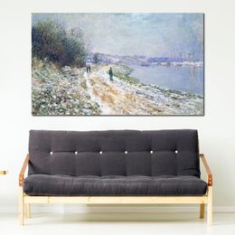 High Quality Handcrafted Claude Monet Oil Painting The Tow Path at Argenteuil Winter Landscape Canvas Art Beautiful Wall Decor