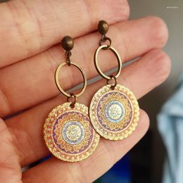 Dangle Earrings Boho Ethnic Tribal Gold Colour Mandala Flower Drop For Women Girl Gift Fashion Charm Jewellery Accessories
