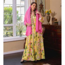 Ethnic Clothing Elegant Turkey Muslim Floral Print Abaya For Women Dress Dubai Hijab Kaftan Jalabiya Morocco Islamic Party Eid Ramadan Gown