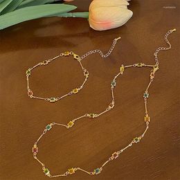 Chains Korean Style Simple Luxury Choker Necklace Colored Gemstone Metal Chain Delicacy Collarbone Fashion For Women