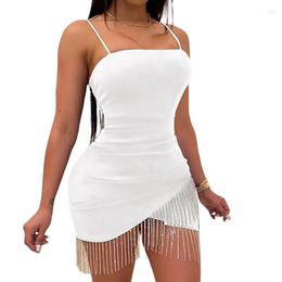 Casual Dresses 2023 Slim And Sexy Skinny Dress Spaghetti Strap Tassel Fashion Bandage Evening Party Club Wear Short Mini Summer