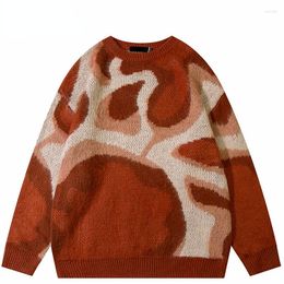 Men's Sweaters 2023 Men Streetwear Sweater Retro Vintage Abstract Pattern Graphic Hip Hop Knitted Red Green Pullover Hipster