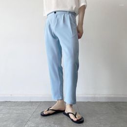 Men's Pants SYUHGFA 2023 Summer Korean Men Casual Ankle-length Pant Straight Loose Trousers Solid Colour Design Streetwear