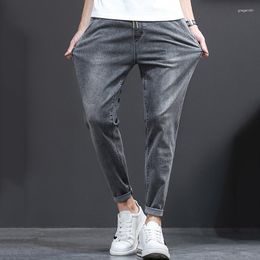 Jeans da uomo larghi pantaloni semplici da ingrasso in denim elastici di grandi dimensioni di colore chiaro