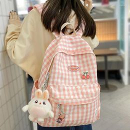 School Bags Fashion Lady Cute Lattice Backpack Women Kawaii Laptop Bag Female College Plaid Girl Cool Travel Student Trendy