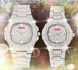 Moda Masculina Feminina Céu Diamantes Relógios Iced Out Quadrado Três Pontos Designer Quartzo Movimento Senhora Relógio de Aço Inoxidável Rosa Ouro Prata Relógio de Luxo Presentes