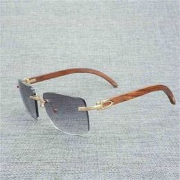 Vintage Black White Buffalo Horn Rimless Square Men Wood Glasses Retro Wooden Shades for Summer Club EyewearKajia New