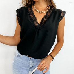 Women's Blouses Stretchy Shirt Women Loose T-shirt Stylish Lace Patchwork V Neck For Soft Summer Pullover Ideal Ol Fashion