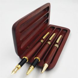 Stationery Three Pcs Roller Ball Pen Fountain BallPoint Wooden Pencil Case With Box
