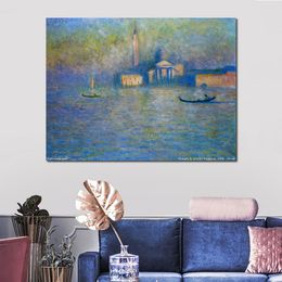 Handmade Canvas Art Claude Monet Painting San Giorgio Maggiore Twilight Village Landscape Artwork Bathroom Decor