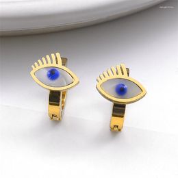 Hoop Earrings Turkish Evil Blue Eye For Women Girl Stainless Steel Lucky Amulet Ear Buckle Trend Fashion Jewelry Gift