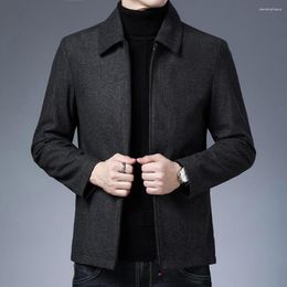 Men's Jackets Men Straight Coat Mid-aged Thick Thermal Cardigan Jacket With Lapel Zipper Closure Pockets Fall/winter Loose