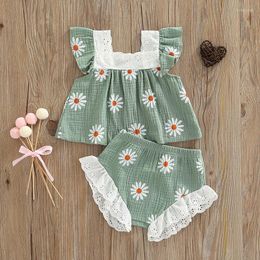 Clothing Sets Summer Baby Girls Lovely Outfit Floral Print Elastic Sleeveless Ruffle Pleated Sling Vest PP Shorts Infant Clothes