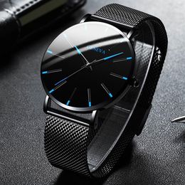 2021 Minimalist Men's Fashion Ultra Thin Watches Simple Men Business Stainless Steel Mesh Belt Quartz Watch Relogio Masculino306I