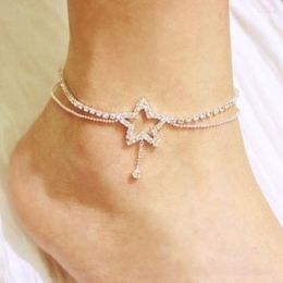 Anklets Shining Crystal Zircon Star Love Heart Chain Anklet For Women Fashion Silver Color Ankle Bracelet Barefoot Sandals Foot Jewelry