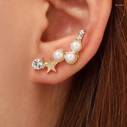 Stud Earrings Creative Geometric Star Crystal Imitation Pearl Punk Earring For Women Gold Colour Temperament Jewellery Wholesale