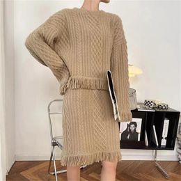 Work Dresses Alien Kitty Chic Elegant Women Knitted Two Pieces Sets Tassel Pullovers Sweaters Autumn 2023 Loose Stylish OL Casual Skirts