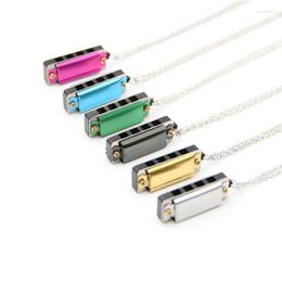 Pendant Necklaces Cute Mini 4 Hole 8 Tone Harmonica Metal Necklace