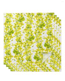Table Napkin Yellow Flower Green Plant Texture Napkins Cloth Set Handkerchief Dinner For Wedding Banquet Party Decoration