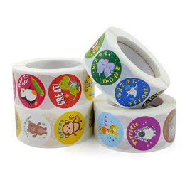 500pcs/roll Round Animal Stickers Adorable Incentive Stickers Cute Labels Gifts Kids Teacher Reward Motivational Decorations W0224