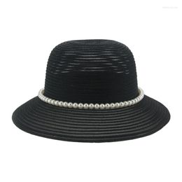 Wide Brim Hats For Women Summer Straw Sun Bucket Hat Luxury Beach Protection Women's Black White Sombreros De Mujer