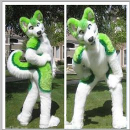 2019 Profession made Green Husky Fursuit Mascot Costume Plush Adult Size Cartoon Fancy Dress Costume For Halloween Party Event288V