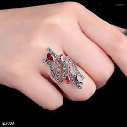 Cluster Rings KJJEAXCMY Boutique Jewelry S925 Sterling Silver Thai Ladies Open Garnet Red Blue Zircon Ring Long Section