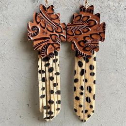 Dangle Earrings Southwestern Genuine Leather Leopard Tassel Aztec For Women 2023 Fashion Modern Handmade Boho Jewellery