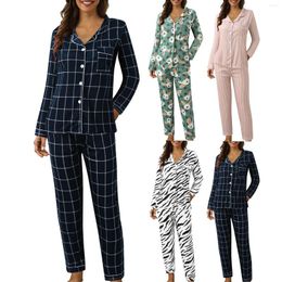 Women's Sleepwear Two Piece Set Pyjamas For Women Plaid Pyjamas Pjs Shorts Sets Summer Winter Long Sleeve Loungewear Home Clothes